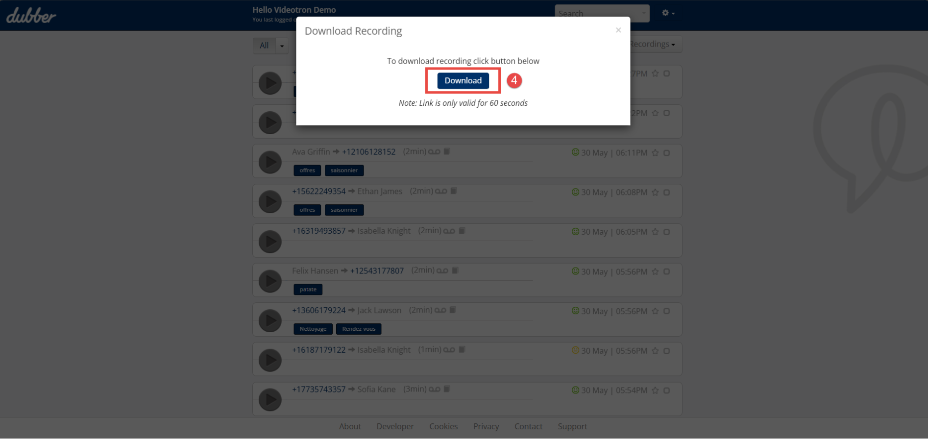 Dubber Download recording