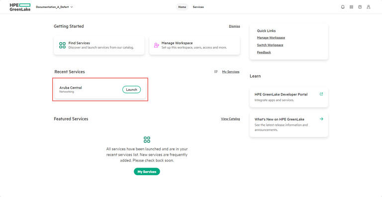 Aruba Central - Launch - Access Central Portal