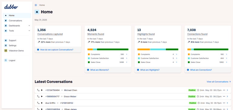 Dubber Home Accessing portal with AI