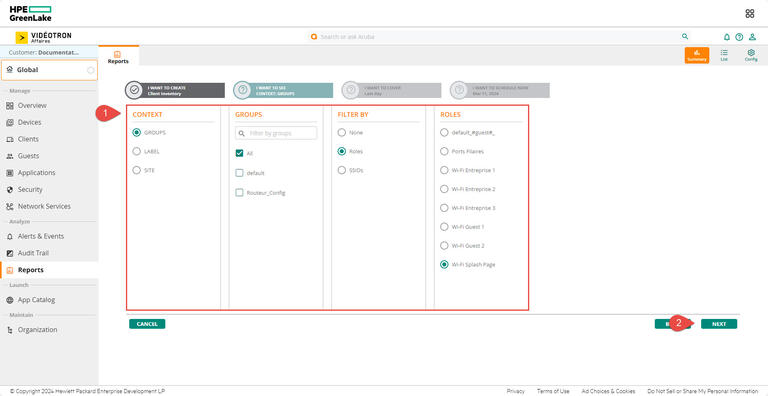 Aruba HPE - Reports - I want to see Groups