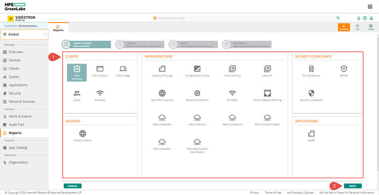 HPE Aruba - Reports I want to create Clients