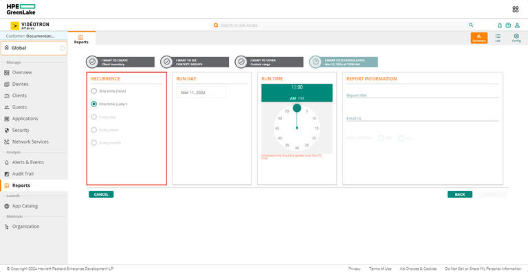 Aruba HPE - Reports Recurrence One time