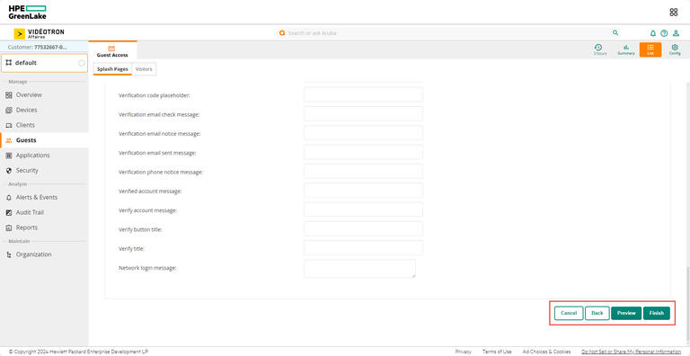 Aruba HPE - default Guests Guest Access Splash Pages