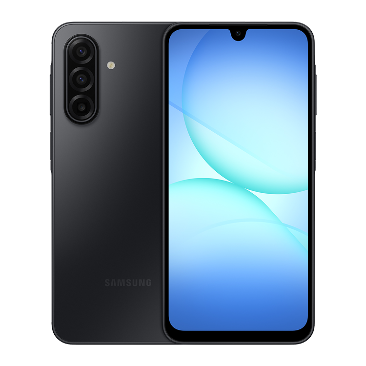 Samsung Galaxy A17 Noir Vue avant et arrière avec appareil photo et logo Samsung