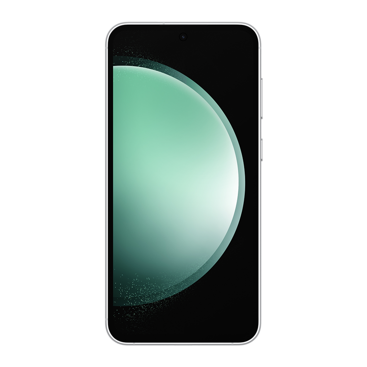Samsung Galaxy S23 FE in Mint seen from the front.