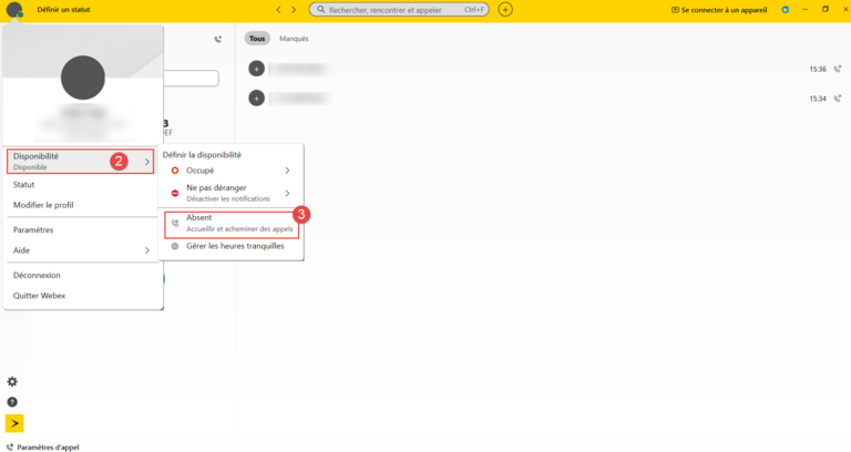 Webex Renvoi Appel Disponibilité Absence 2 3