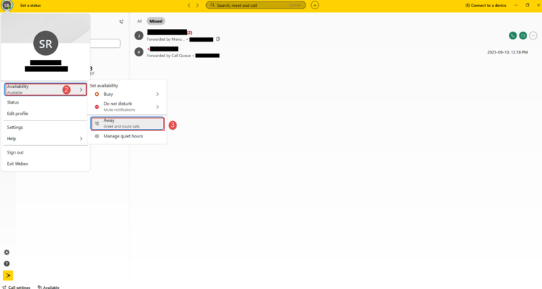 Webex Renvoi Appel Disponibilité Absence 2 3