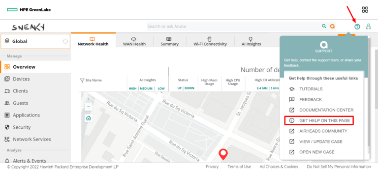 Sneaky Aruba aide - Network Health - Get help on this page