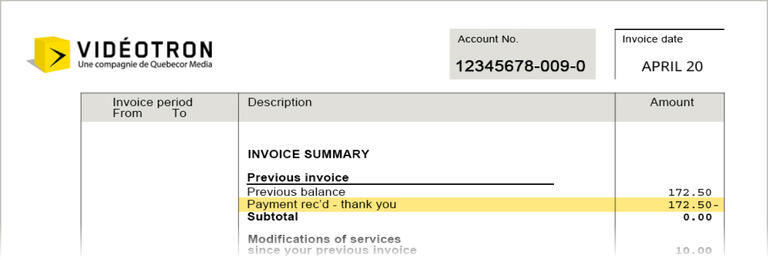 Customer Centre Invoice - Payment
