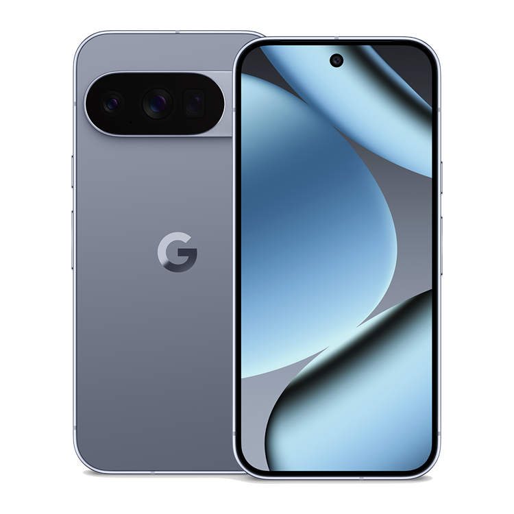 Google Pixel 10 Moonstone Pro vue de face et de dos avec appareil photo et logo Google