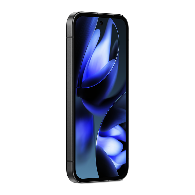 Google pixel 9a Noir volcanique vue de côté sans bouton de volume