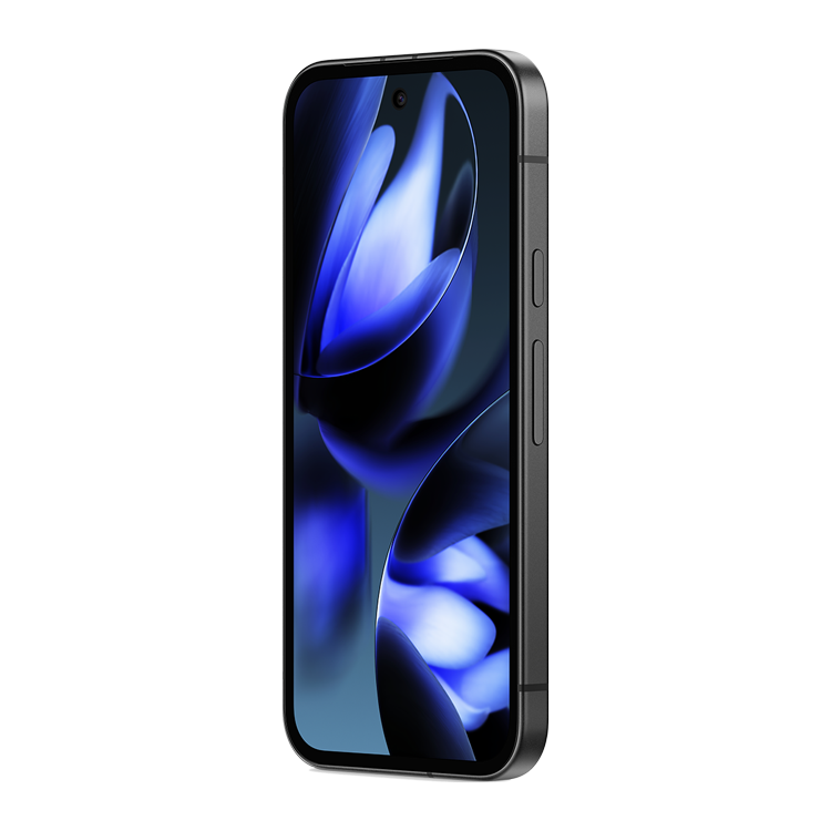 Google pixel 9a Noir volcanique vue de côté avec bouton de volume