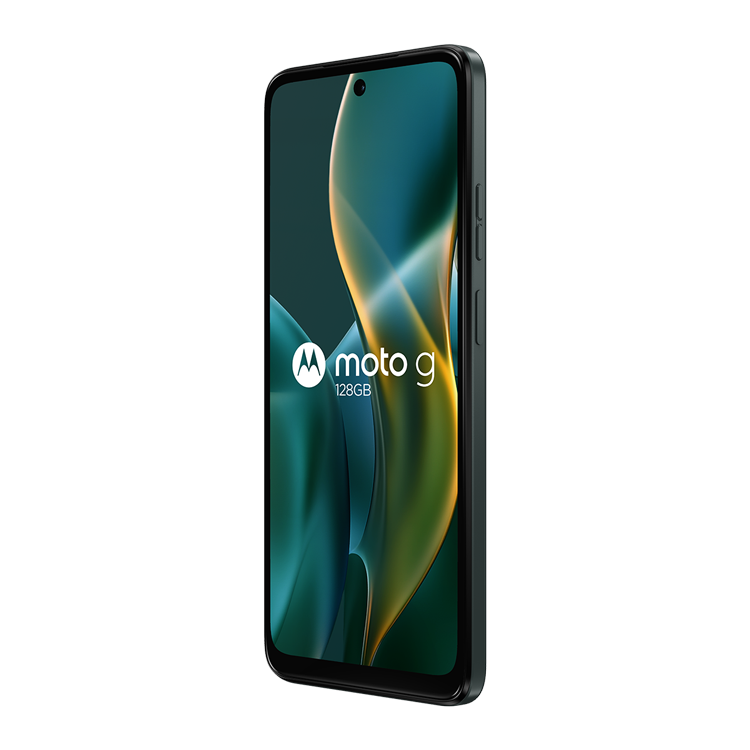 Motorola moto g - 2025 couleur forêt vue de côté avec bouton volume