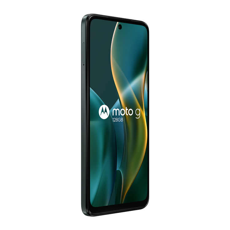 Motorola moto g - 2025 couleur forêt vue de côté sans bouton volume