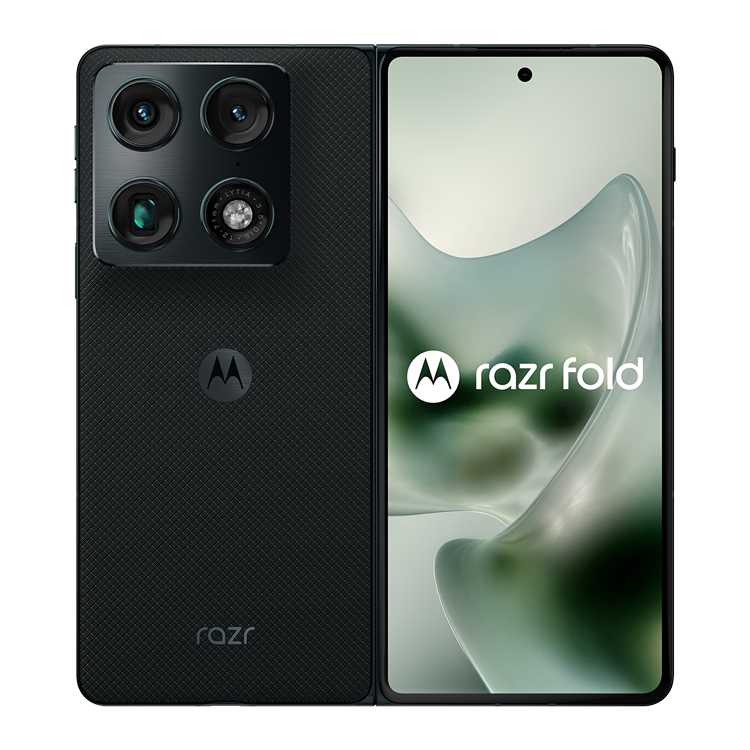Motorola Razr Fold 2026 Pantone blackened blue front view and back view closed
