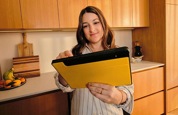 Woman looking at a tablet