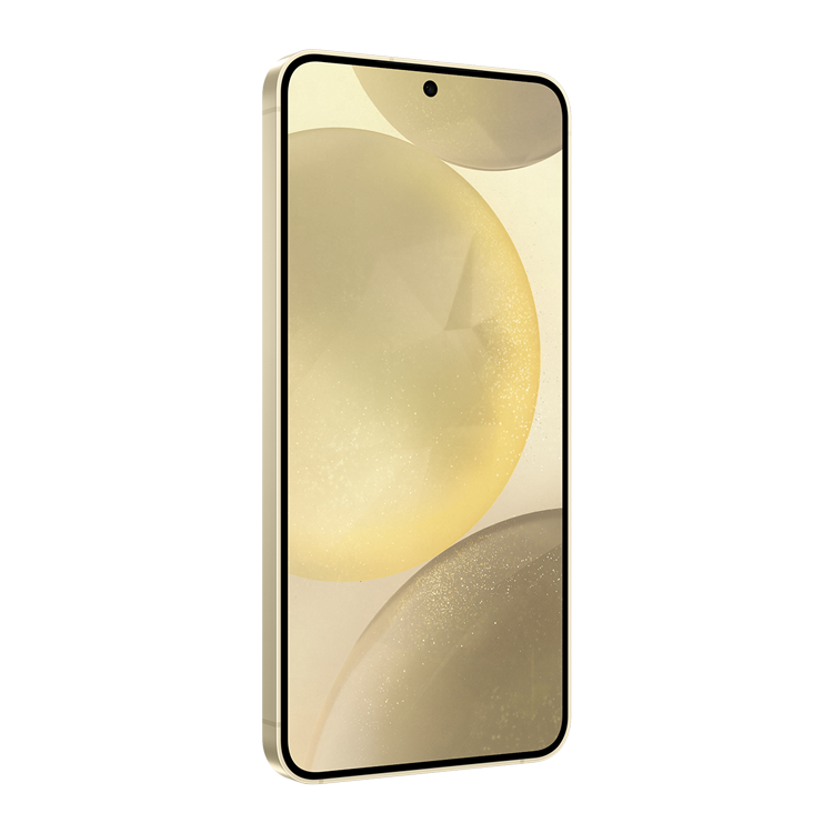 Samsung Galaxy s24 jaune vue de côté sans bouton volume