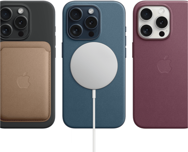 Image d’iPhone 15 montrant des accessoires MagSafe